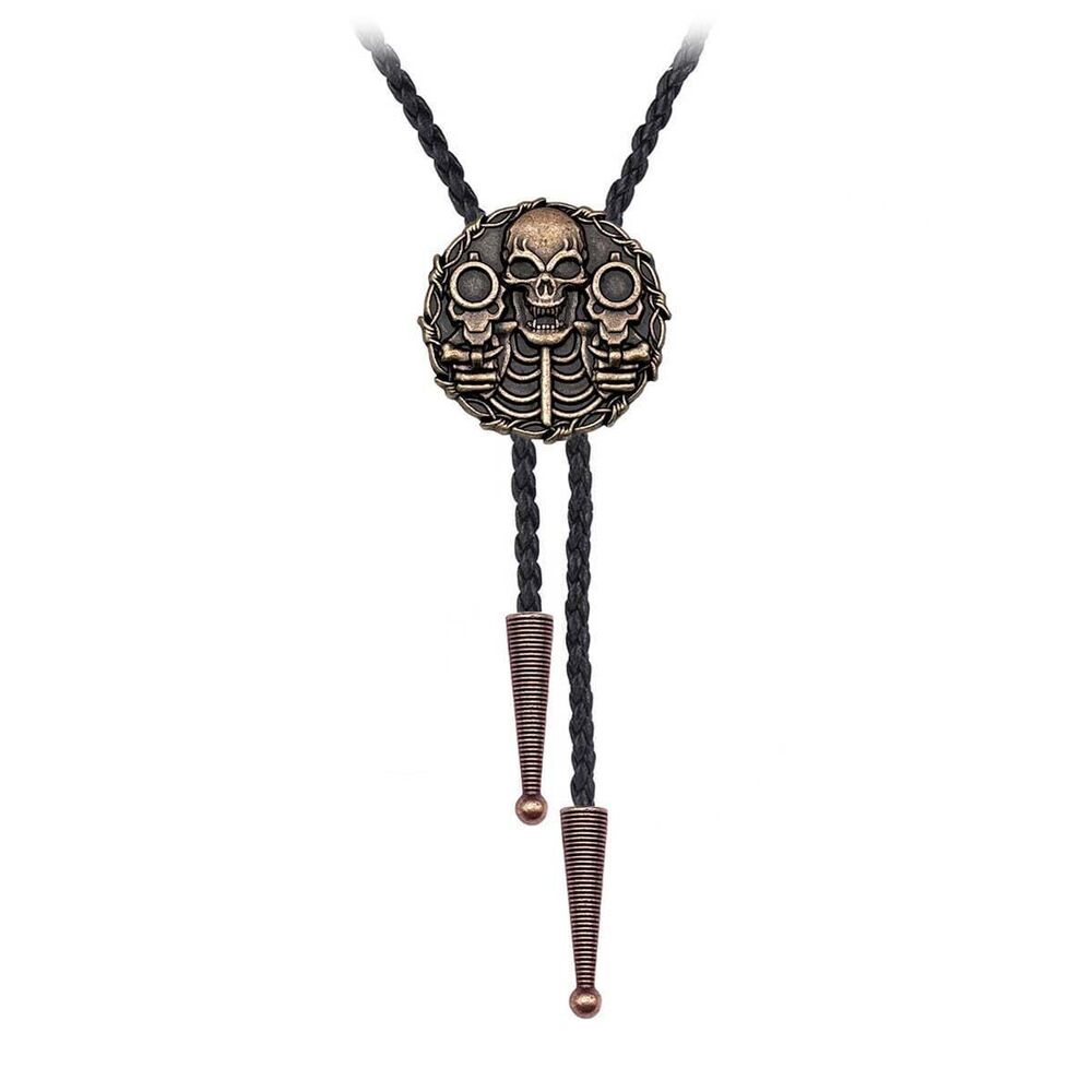 1526 BRBAM Western Cowboy Skull Bolo Tie Characteristic Skeleton Pendant